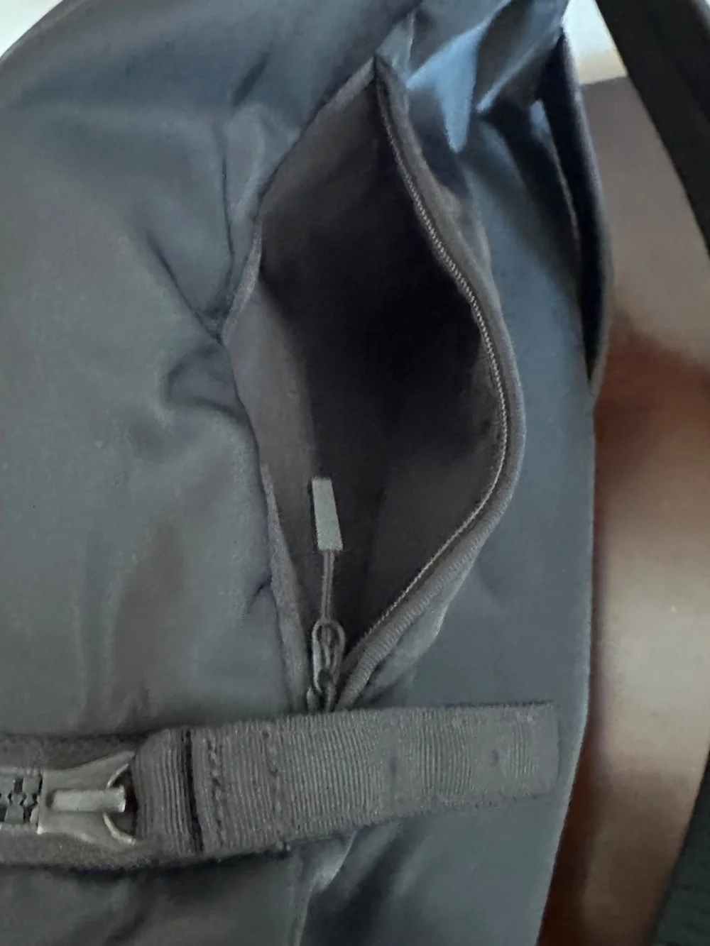 Lululemon Backpack Black On Black Shoulder Straps Zip Close Mesh Compartments